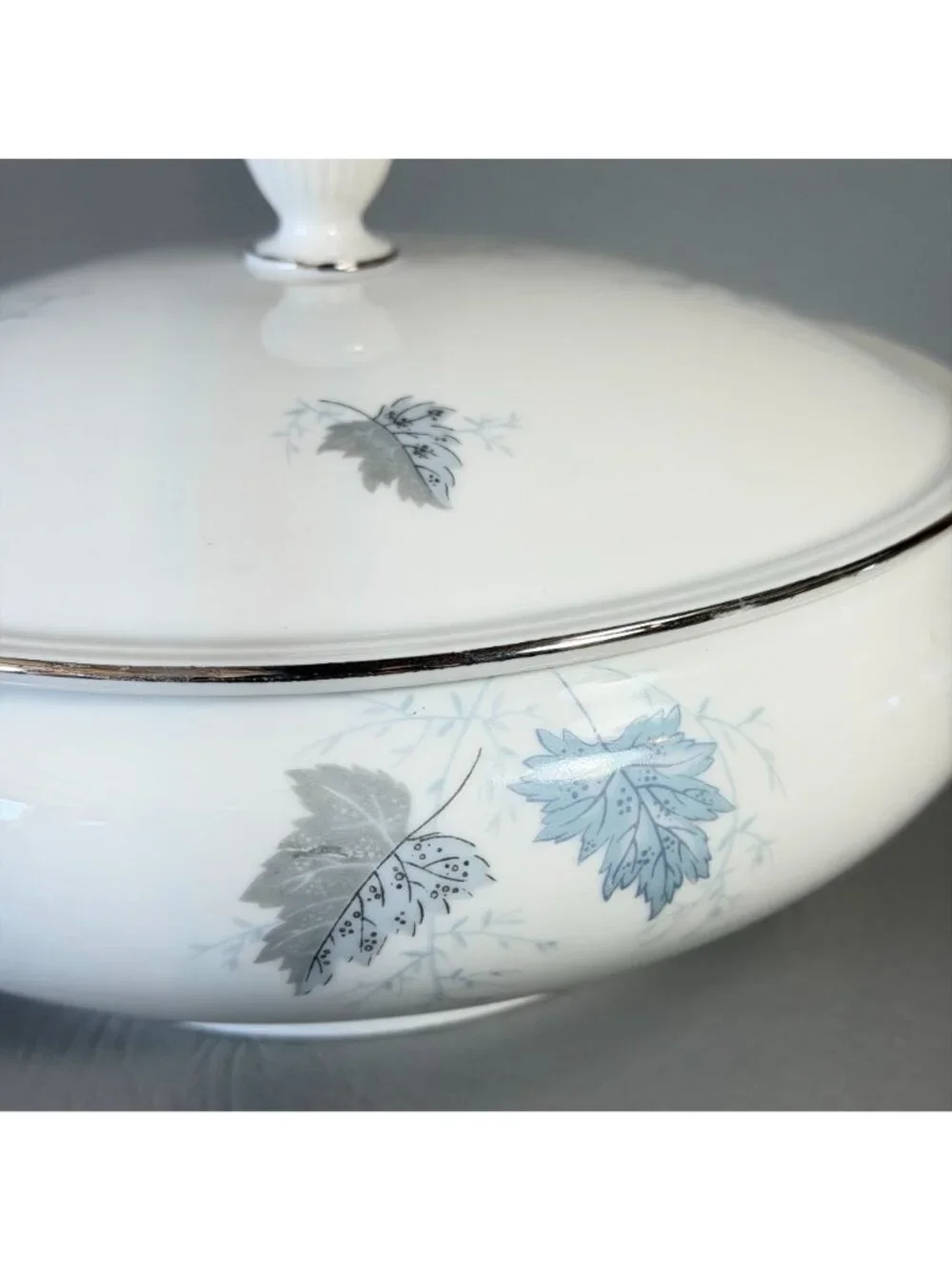 Seltmann Weiden Monika Blue Leaves Covered Serving Dish West Germany Porcelain
